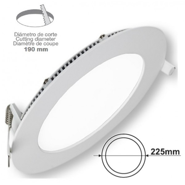 Downlight panel LED Redondo 225mm Blanco 18W, Corte 190mm.